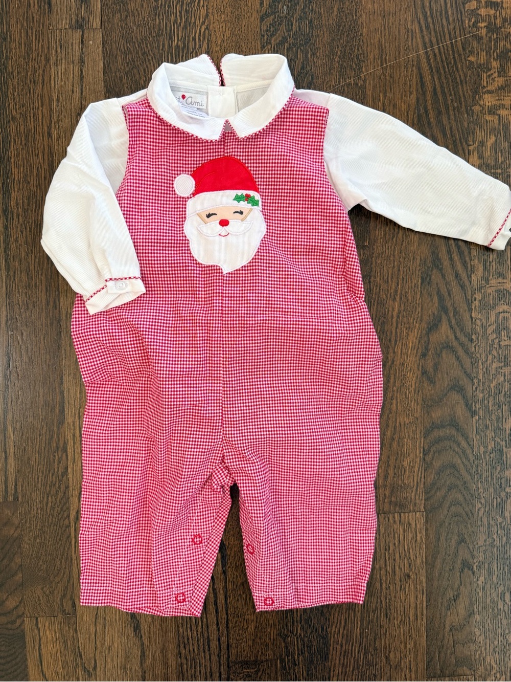 Red Gingham Santa Christmas Two-Piece 6 month Baby Outfit